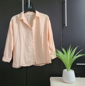 Cream linen collar button up shirt